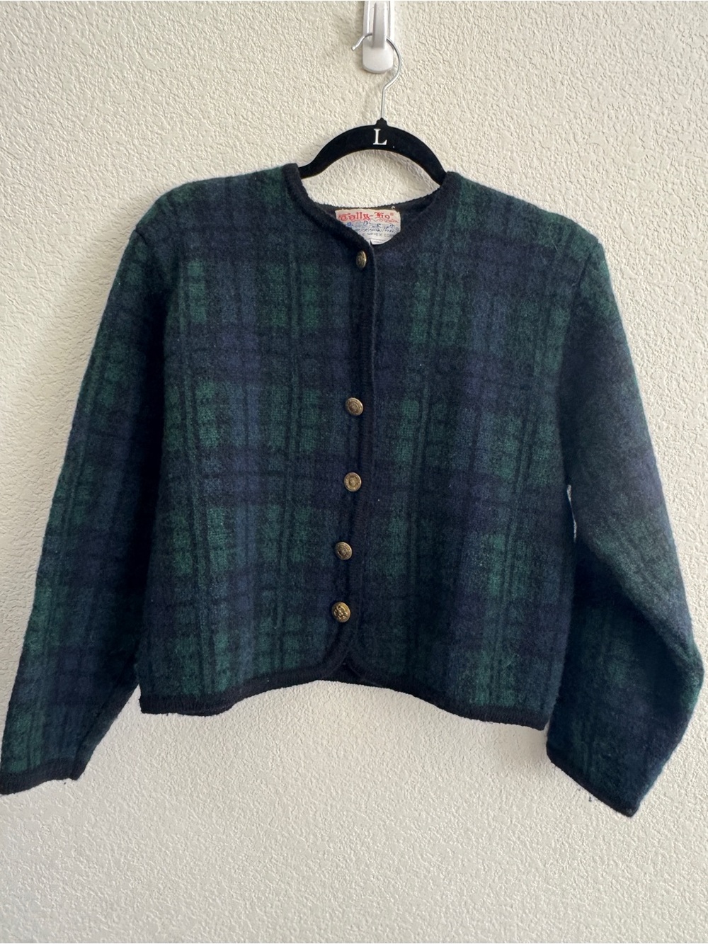 Vintage Tally- Ho, 100% Wool Tartan Plaid Cardigan Large